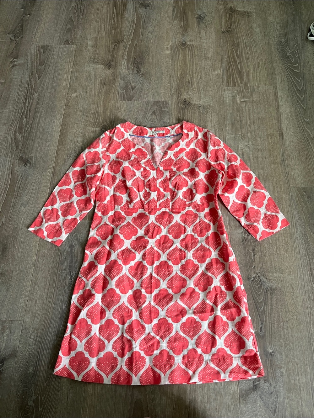 Boden Pink Ikat White Moroccan Tile Coastal 100% Linen Dress